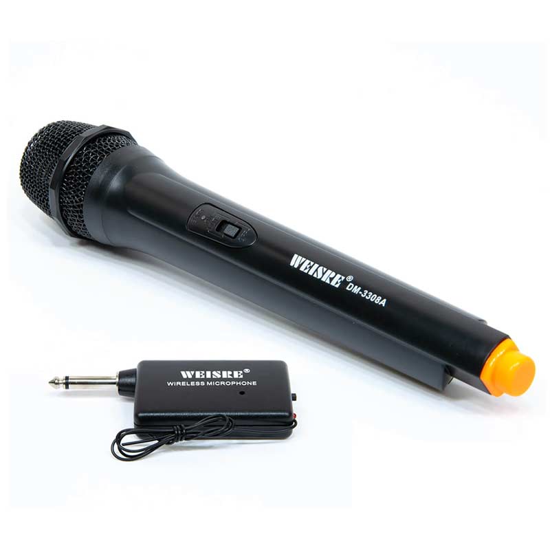 mikrfofon-karaokepzvuk-zvucnik-mic--ton-glas-snima-snimanje-zbori-zborenje-12 Безжичен микрофон со приемник - Weisre DM-3308A
